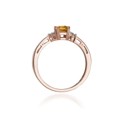 Pierścionek zaręczynowy z różowego złota z cytrynem i diamentami 0,03ct Fire Of Love