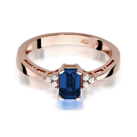 Przejdź do produktu Pierścionek zaręczynowy z różowego złota z szafirem i diamentami 0,03ct Fire Of Love
