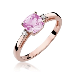 Pierścionek zaręczynowy z różowego złota z różowym topazem i diamentami 0,03ct Fire Of Love