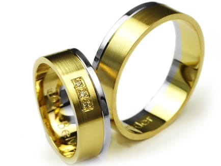 Obrączki ślubne dwukolorowe płaskie z cyrkoniami 6mm Premium P-BELWEDER-k