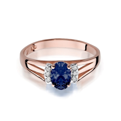 Przejdź do produktu Pierścionek zaręczynowy z różowego złota z szafirem i diamentami 0,05ct Fire Of Love