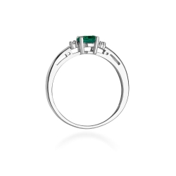 Pierścionek zaręczynowy z białego złota z szmaragdem i diamentami 0,03ct Fire Of Love