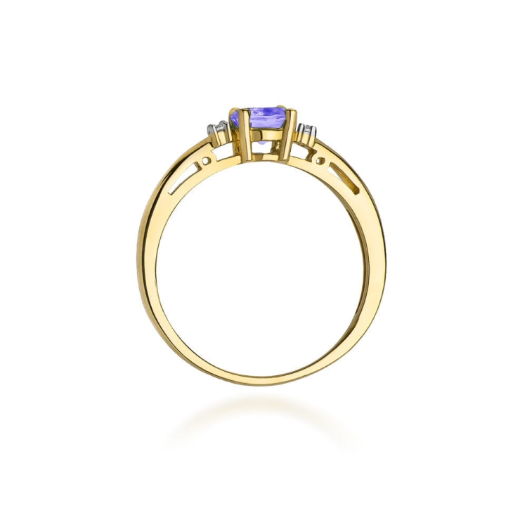 Pierścionek zaręczynowy z żółtego złota z tanzanitem i diamentami 0,03ct Fire Of Love