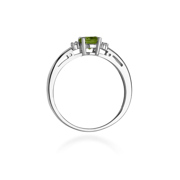 Pierścionek zaręczynowy z białego złota z oliwinem i diamentami 0,03ct Fire Of Love