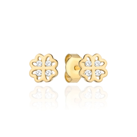Przejdź do produktu Kolczyki złota koniczynka z czterema cyrkoniami 