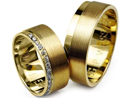 Obrączki ślubne z żółtego złota płaskie z cyrkoniami 7mm Premium P-WEISSGOLD