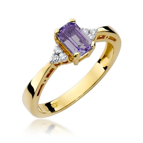 Przejdź do produktu Pierścionek zaręczynowy z żółtego złota z ametystem i diamentami 0,03ct Fire Of Love