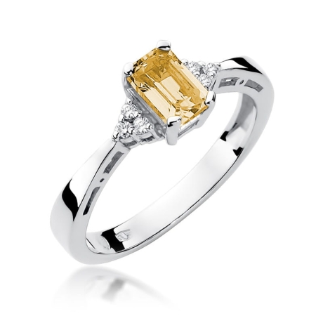 Przejdź do produktu Pierścionek zaręczynowy z białego złota z cytrynem i diamentami 0,03ct Fire Of Love 