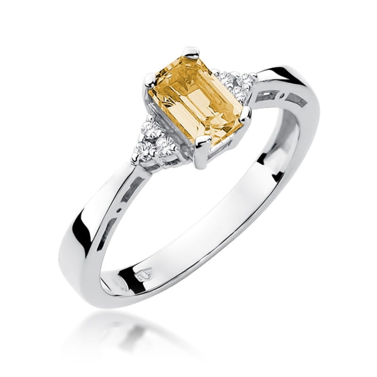 Pierścionek zaręczynowy z białego złota z cytrynem i diamentami 0,03ct Fire Of Love BW-02-cytryn