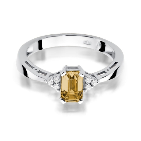 Przejdź do produktu Pierścionek zaręczynowy z białego złota z cytrynem i diamentami 0,03ct Fire Of Love 
