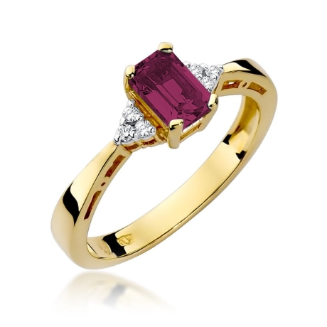 Przejdź do produktu Pierścionek zaręczynowy z żółtego złota z rubinem i diamentami 0,03ct Fire Of Love