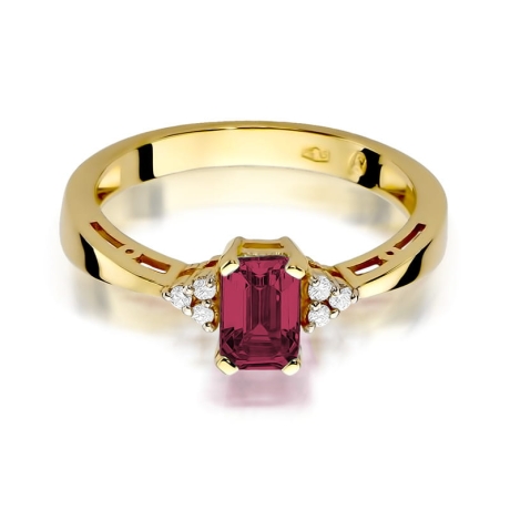 Przejdź do produktu Pierścionek zaręczynowy z żółtego złota z rubinem i diamentami 0,03ct Fire Of Love