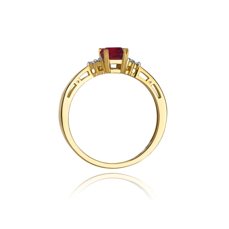 Pierścionek zaręczynowy z żółtego złota z rubinem i diamentami 0,03ct Fire Of Love BW-02-rubin