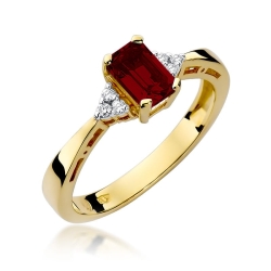 Pierścionek zaręczynowy z żółtego złota z granatem i diamentami 0,03ct Fire Of Love