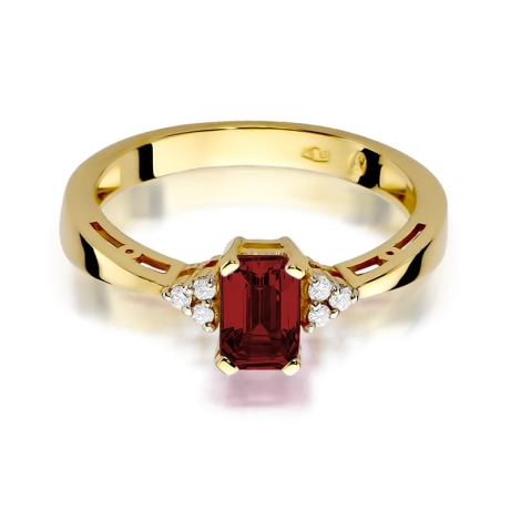Przejdź do produktu Pierścionek zaręczynowy z żółtego złota z granatem i diamentami 0,03ct Fire Of Love 