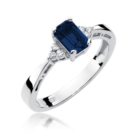 Przejdź do produktu Pierścionek zaręczynowy z białego złota z szafirem i diamentami 0,03ct Fire Of Love 