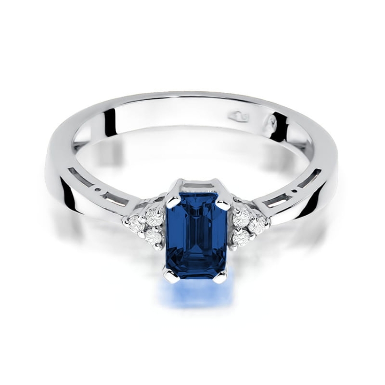 Pierścionek zaręczynowy z białego złota z szafirem i diamentami 0,03ct Fire Of Love  BW-02-szafir