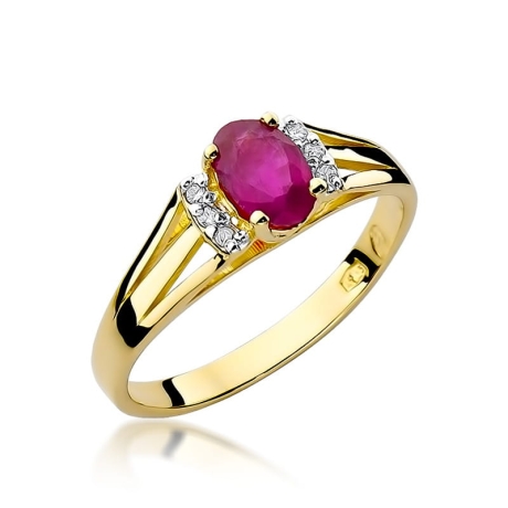 Przejdź do produktu Pierścionek zaręczynowy z żółtego złota z rubinem i diamentami 0,05ct Fire Of Love