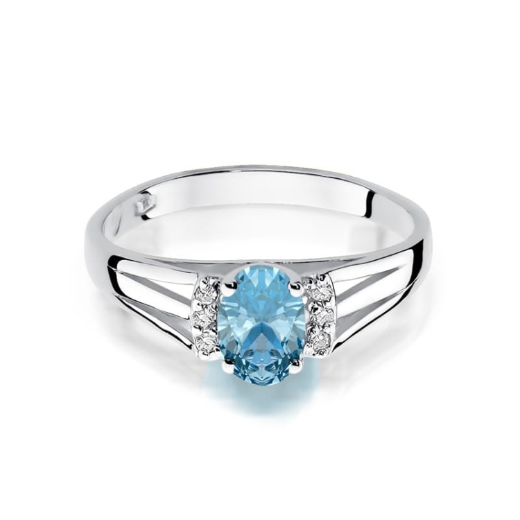 Pierścionek zaręczynowy z białego złota z topazem i diamentami 0,05ct Fire Of Love  BW-05-topaz