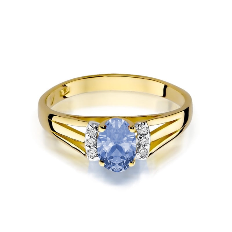 Pierścionek zaręczynowy z żółtego złota z tanzanitem i diamentami 0,05ct Fire Of Love BW-05-tanzanit