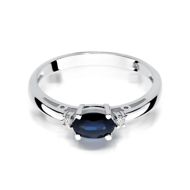 Pierścionek zaręczynowy z białego złota z szafirem i diamentami 0,03ct Fire Of Love BW-06-szafir