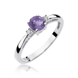 Pierścionek zaręczynowy z białego złota z ametystem i diamentami 0,03ct Fire Of Love BW-10-ametyst