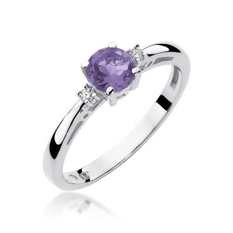 Przejdź do produktu Pierścionek zaręczynowy z białego złota z ametystem i diamentami 0,03ct Fire Of Love