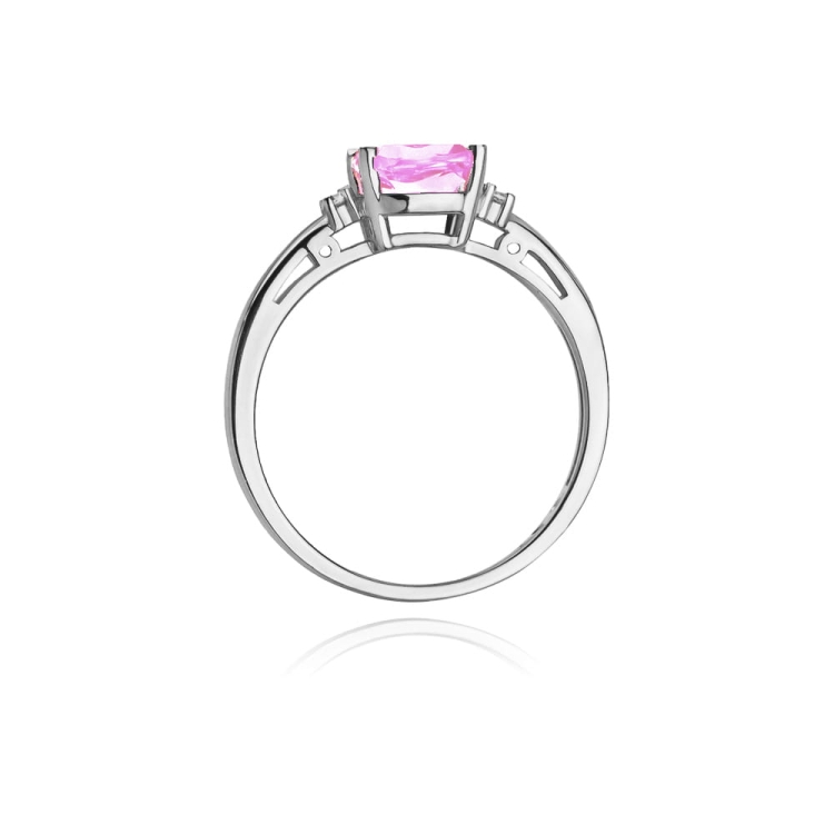 Pierścionek zaręczynowy z białego złota z różowym topazem i diamentami 0,03ct Fire Of Love BW-03-różowy_topaz