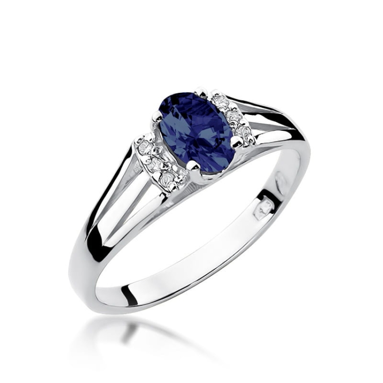 Pierścionek zaręczynowy z białego złota z szafirem i diamentami 0,05ct Fire Of Love BW-05-szafir