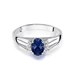 Pierścionek zaręczynowy z białego złota z szafirem i diamentami 0,05ct Fire Of Love BW-05-szafir