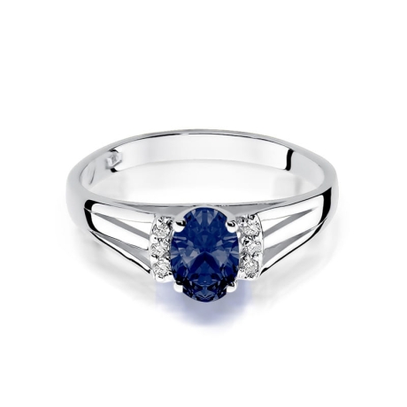 Przejdź do produktu Pierścionek zaręczynowy z białego złota z szafirem i diamentami 0,05ct Fire Of Love