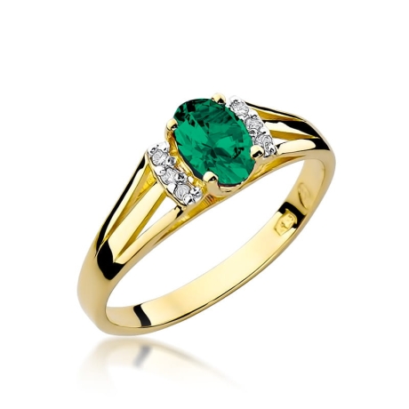 Przejdź do produktu Pierścionek zaręczynowy z żółtego złota z szmaragdem i diamentami 0,05ct Fire Of Love 