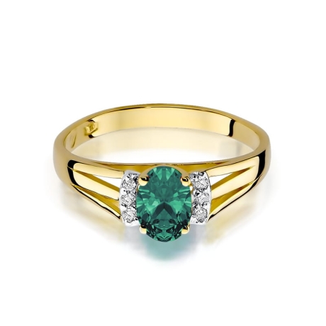 Przejdź do produktu Pierścionek zaręczynowy z żółtego złota z szmaragdem i diamentami 0,05ct Fire Of Love 
