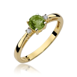 Pierścionek zaręczynowy z żółtego złota z oliwinem i diamentami 0,03ct Fire Of Love BW-10-oliwin