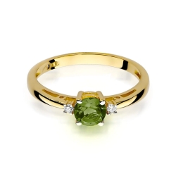 Pierścionek zaręczynowy z żółtego złota z oliwinem i diamentami 0,03ct Fire Of Love BW-10-oliwin