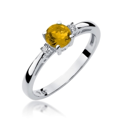 Pierścionek zaręczynowy z białego złota z cytrynem i diamentami 0,03ct Fire Of Love BW-10-cytryn