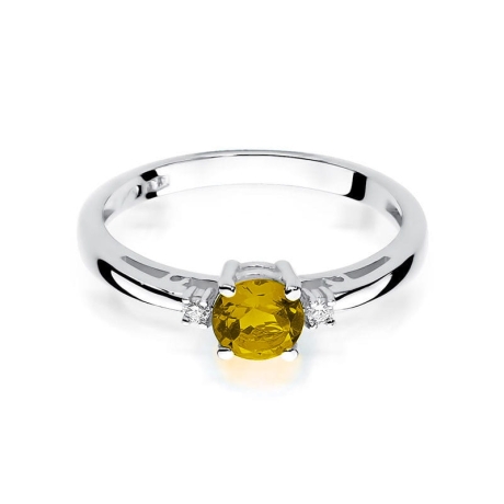Przejdź do produktu Pierścionek zaręczynowy z białego złota z cytrynem i diamentami 0,03ct Fire Of Love