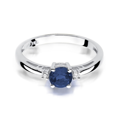 Przejdź do produktu Pierścionek zaręczynowy z białego złota z szafirem i diamentami 0,03ct Fire Of Love 
