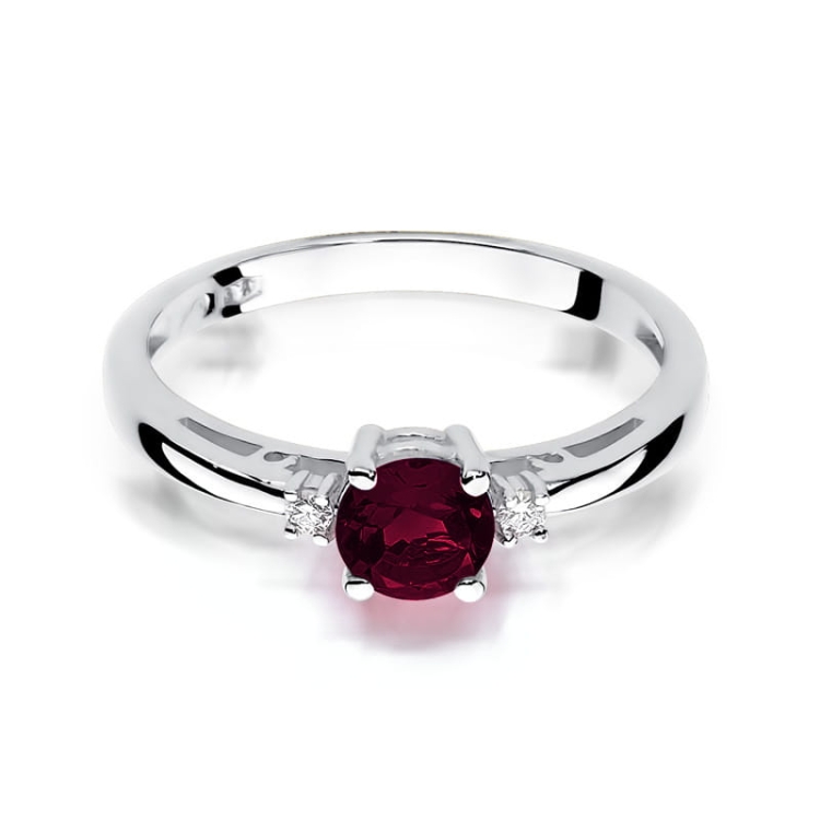 Pierścionek zaręczynowy z białego złota z granatem i diamentami 0,03ct Fire Of Love BW-10-granat-b