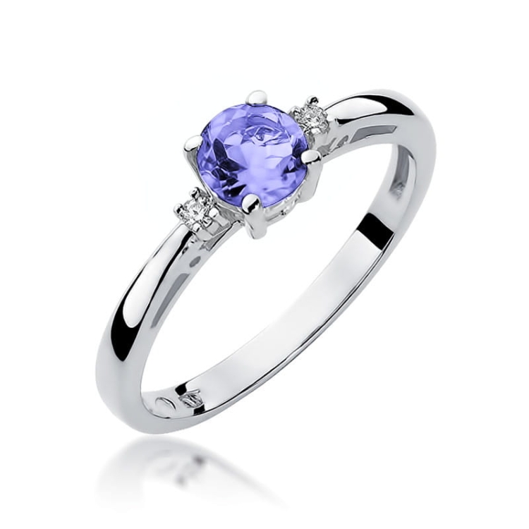 Pierścionek zaręczynowy z białego złota z tanzanitem i diamentami 0,03ct Fire Of Love BW-10-tanzanit-b