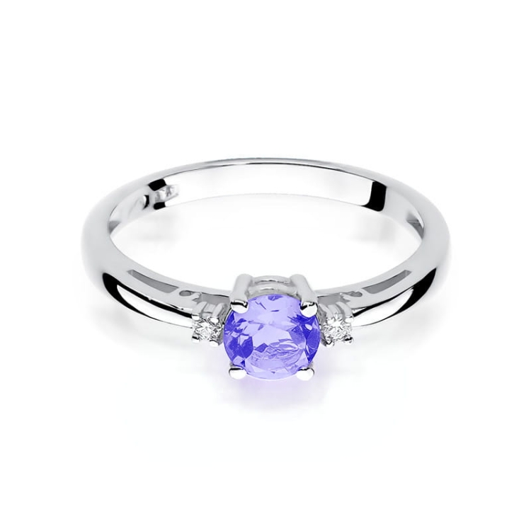 Pierścionek zaręczynowy z białego złota z tanzanitem i diamentami 0,03ct Fire Of Love BW-10-tanzanit-b