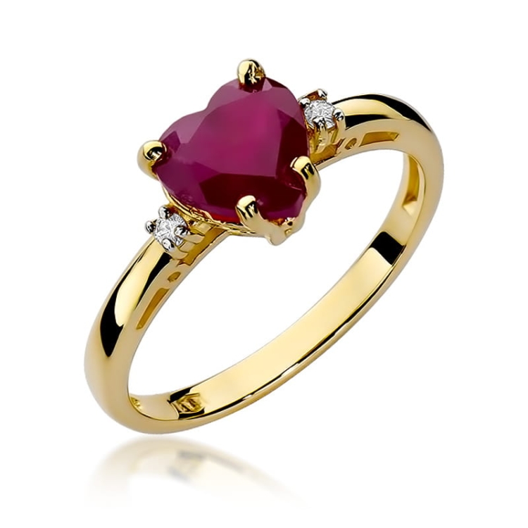 Pierścionek zaręczynowy z żółtego złota z rubinem i diamentami 0,03ct Fire Of Love BW-12-rubin