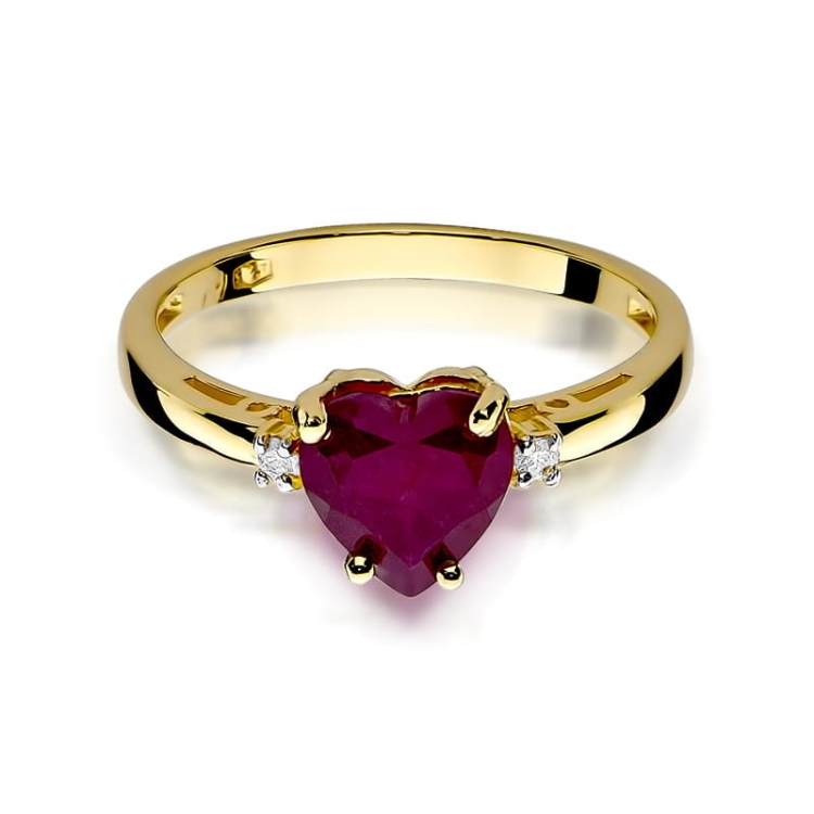 Pierścionek zaręczynowy z żółtego złota z rubinem i diamentami 0,03ct Fire Of Love BW-12-rubin