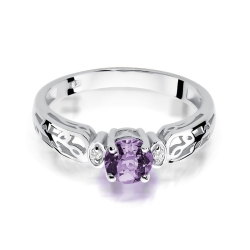 Pierścionek zaręczynowy z białego złota z ametystem i diamentami 0,02ct Fire Of Love  BW-14-ametyst-b