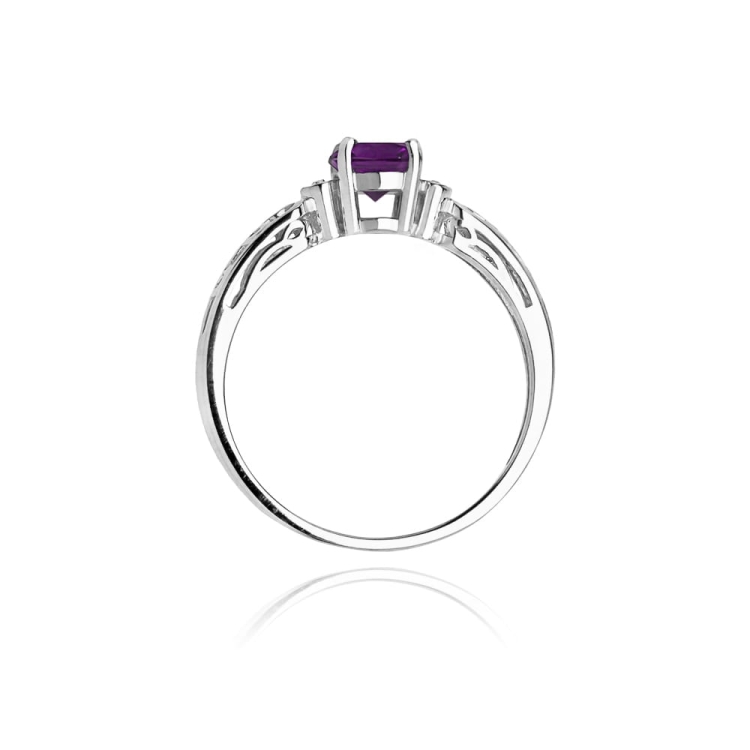 Pierścionek zaręczynowy z białego złota z ametystem i diamentami 0,02ct Fire Of Love  BW-14-ametyst-b