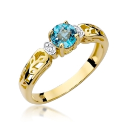 Pierścionek zaręczynowy z żółtego złota z topazem i diamentami 0,02ct Fire Of Love BW-14-topaz