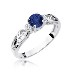 Pierścionek zaręczynowy z białego złota z szafirem i diamentami 0,02ct Fire Of Love BW-14-szafir-b