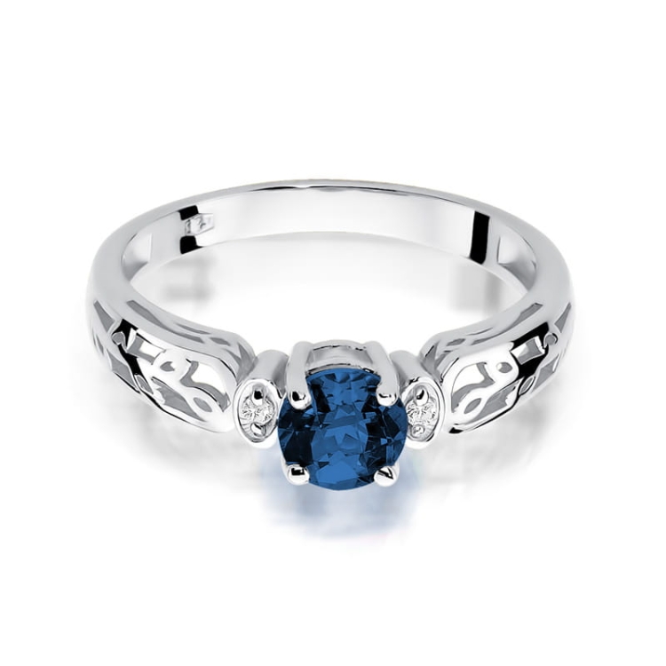 Pierścionek zaręczynowy z białego złota z szafirem i diamentami 0,02ct Fire Of Love BW-14-szafir-b