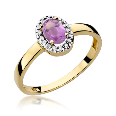 Przejdź do produktu Pierścionek zaręczynowy z żółtego złota z ametystem i diamentami 0,08ct Fire Of Love