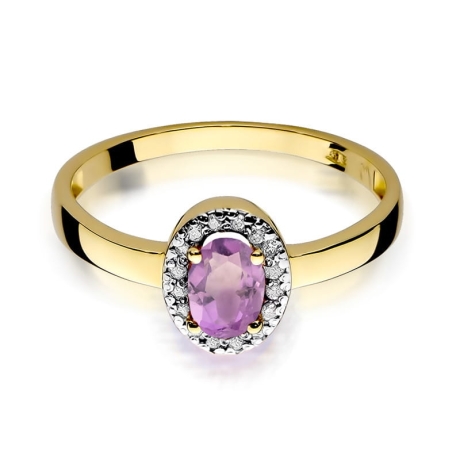 Przejdź do produktu Pierścionek zaręczynowy z żółtego złota z ametystem i diamentami 0,08ct Fire Of Love